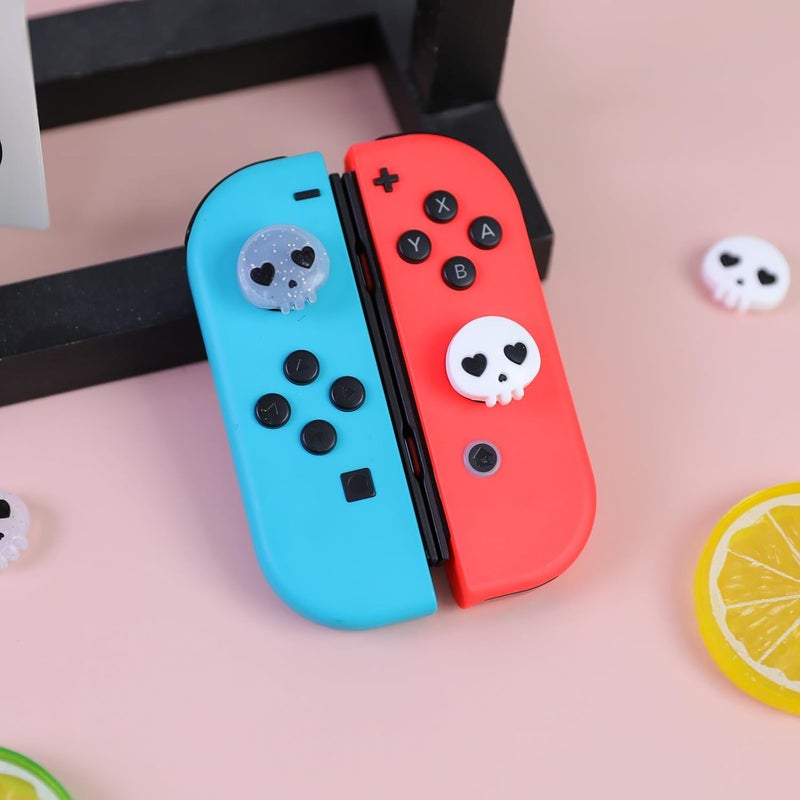 FlyingMage Switch Joycon Thumb Grips Caps, 4 PCS Cute Kawaii 3D Silicone Analog Thumbstick Button Cover Compatible with Nintendo Switch Lite/OLED Joystick Caps (White+Clear Skull) - Image 5